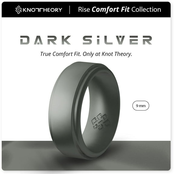Dark Silver Step Edge Breathable Silicone Ring for Men 9mm Bandwidth