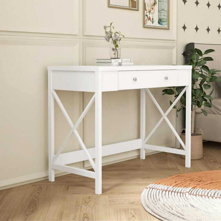Wooden Modern Makeup Vanity Desk with Drawer for Home Office White