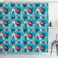 thumbnail image 1 of Ambesonne Tea Party Shower Curtain, Crockery Silhouettes, 69"Wx75"L, Dark Coral Pale Blue, 1 of 3