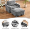 thumbnail image 3 of DOMICARE 44" Gray Accent Chair with Ottoman, Upholstered Single Sofa Lounge, Thick Chenille Cushions, Comfy Reading Chair for Living Room, 3 of 7