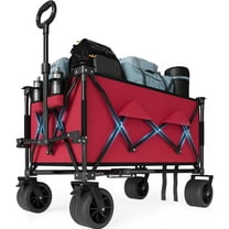 Heavy Duty Foldable Wagon for Beach, Extra Large Collapsible Foldable Wagon for Camping, All Terrain Beach Wagons Extended with Cup Holders for Sand