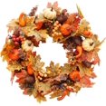thumbnail image 1 of Corona de calabaza, exquisita decoración de interiores con girasoles y bayas, 50 cm, materiales duraderos, corona de otoño para puerta de entrada y ambiente cálido hogareño, 1 of 8