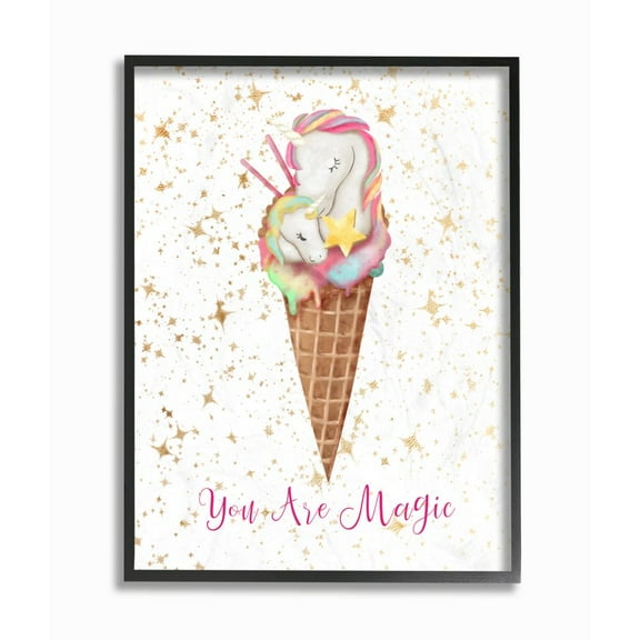 Stupell Industries You Are Magic Unicorn Ice Cream Cone Gold Pink Design Graphic Art Black Framed Art Print Wall Art, 16x20, by Ziwei Li