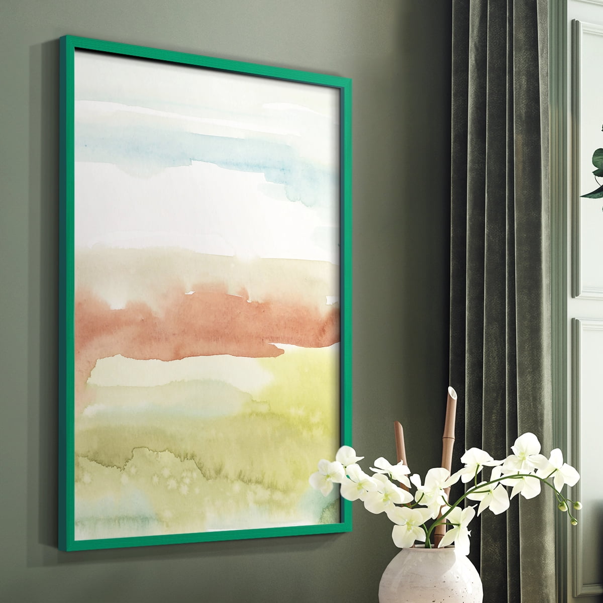 Blushing Sunrise II Framed Print in Green Solid Wood Framed Print No Nail Hanging