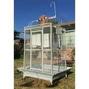 XX-Large 32" x 23" x 66"H Elegant and Durable Wrought Iron Bird Parrot Rolling Cage Double Ladders Open Play Top Perch Stand With Seed Guard