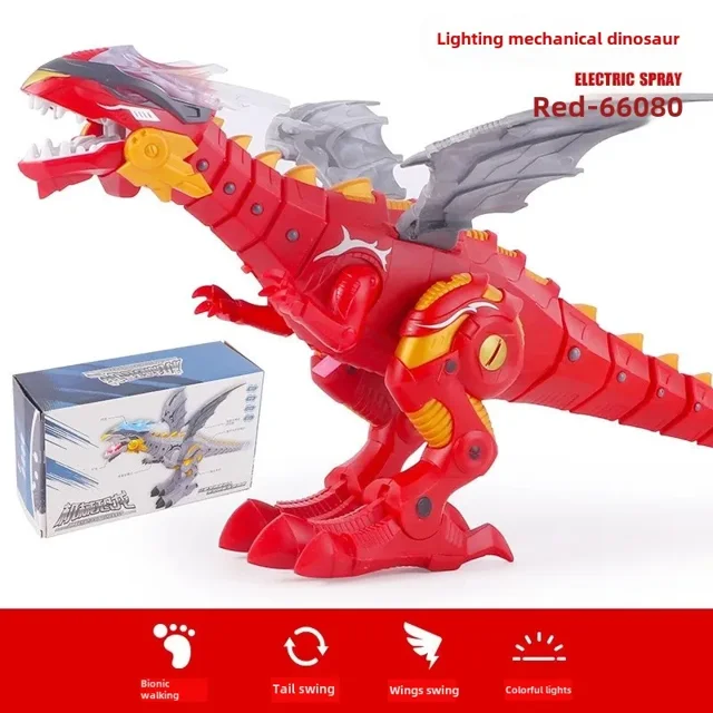 Large-Sized Red Mechanical Dinosaur Toy 66080: Remote Control Spray & Flame Effects, Durable Plastic Construction, Realistic Simulation Design – Interactive Educational Gift for All Ages, Ideal for