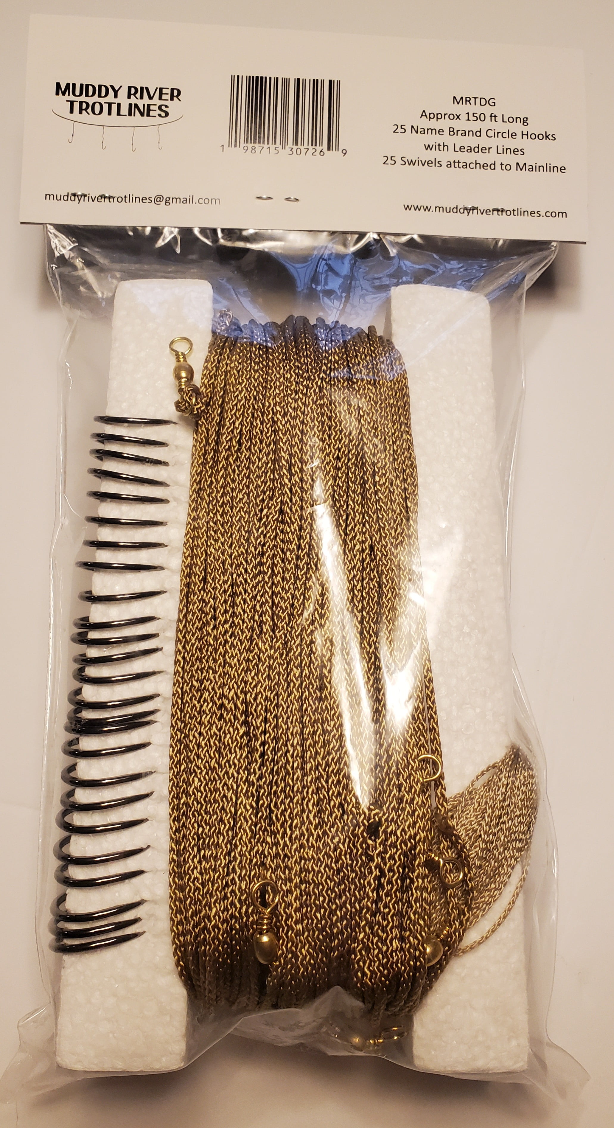 Muddy River Trotlines; Complete Trotline kit Includes: Mainline pre-rigged with Swivels, Leader Lines and Superb Quality Gamakatsu Circle Hooks