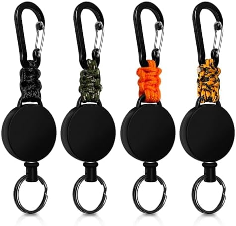 Retractable Keychain 4 Pieces Heavy Duty Carabiner Badge Holder Retractable Badge Reel ID Holder Extendable Key Ring Key Holder (Black + Green + Orange + Orange-Black)