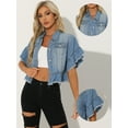 thumbnail image 2 of Unique Bargains Women's Denim Tops Ruffled Short Sleeve Lightweight Peplum Hem Jean Shirt XS Light Blue, 2 of 6
