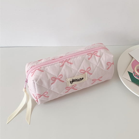 hisocute Cute Bowknot Large Capacity Pink Storage Bag & Pencil Case - Zippered Makeup Organizer Pouch
