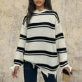 thumbnail image 2 of Sentmoon Plus Size Tops Crew Neck Long Sleeve Striped Womens Clothing Trendy 2025 Knitted Tassel Lightweight and Warm Loose Brunch Outfits for Women Active Fall and Winter for Business Casual, 2 of 5