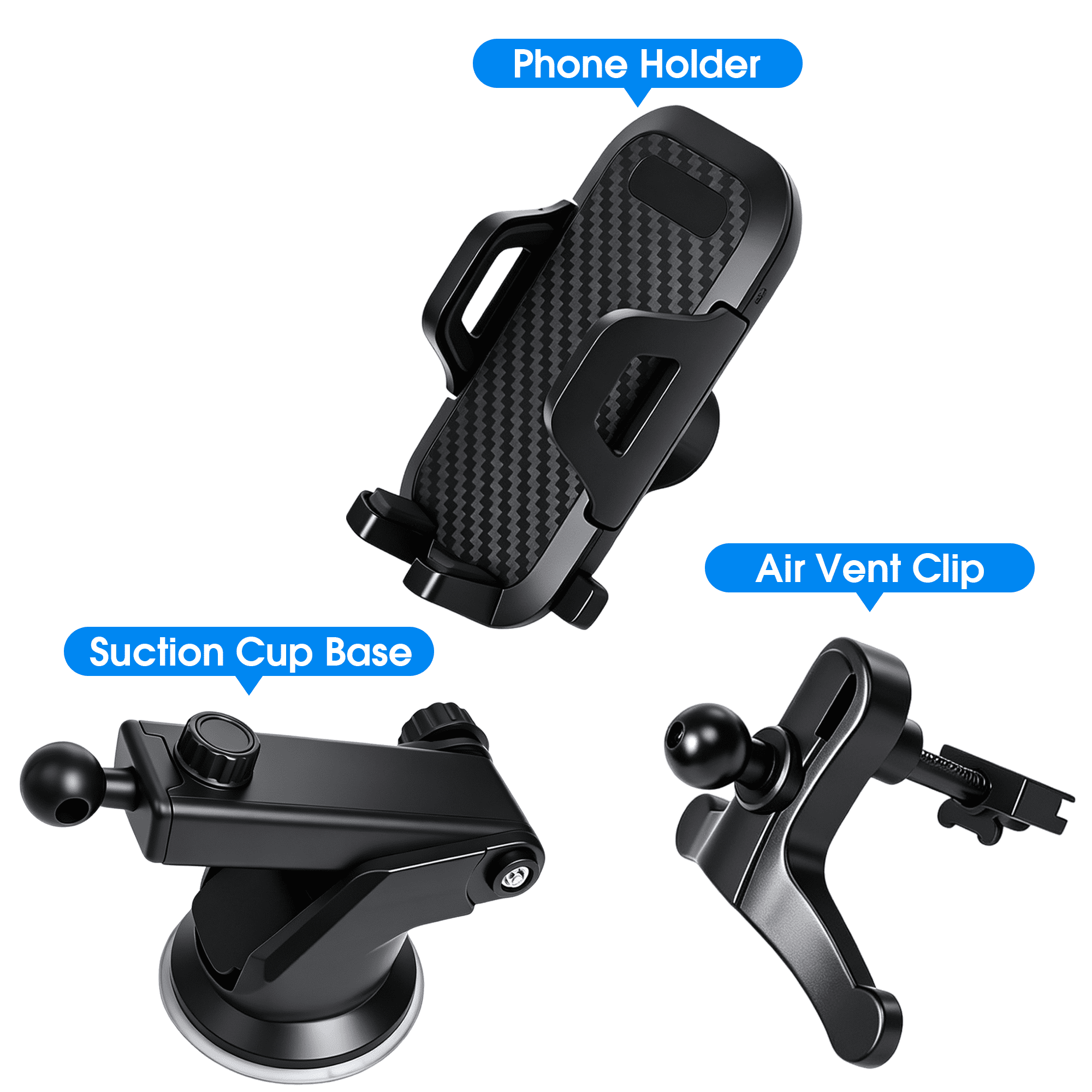 GARITIN Car Phone Holder Suction Cup 360° Adjustable Car Phone Mount, Cell Phone Holder for Dashboard Windshield Air Vent