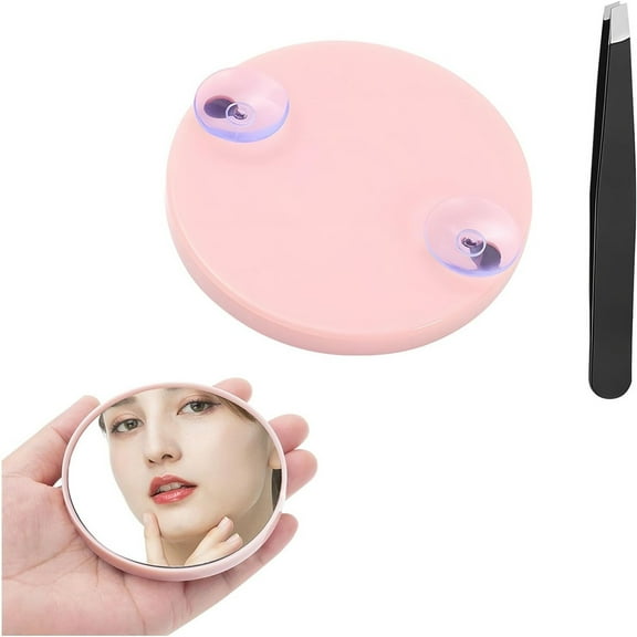 30x Magnifying Travel Cosmetic Compact Set with Suction Cup and Tweezers for Convenient Makeup Application