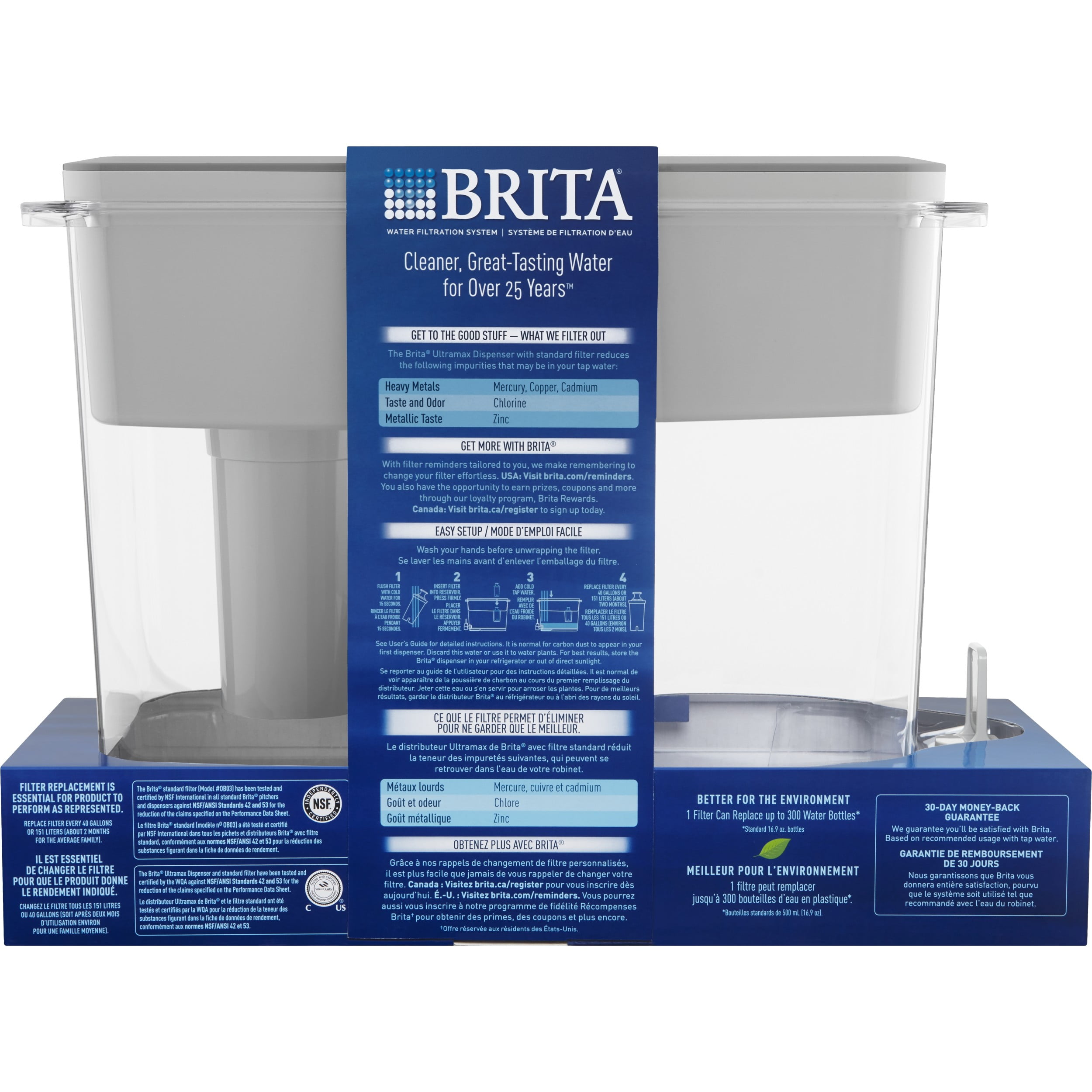 Brita 18 Cup UltraMax Water Dispenser with 1 Filter 3ct BPA Free Gray White Extra Large /& Water Replacement Filters for Pitchers and Dispensers