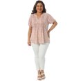 thumbnail image 3 of DARING DIVA Women's Plus Pleated T-Shirts Notched V Neck Floral Tops 1X Pink, 3 of 6