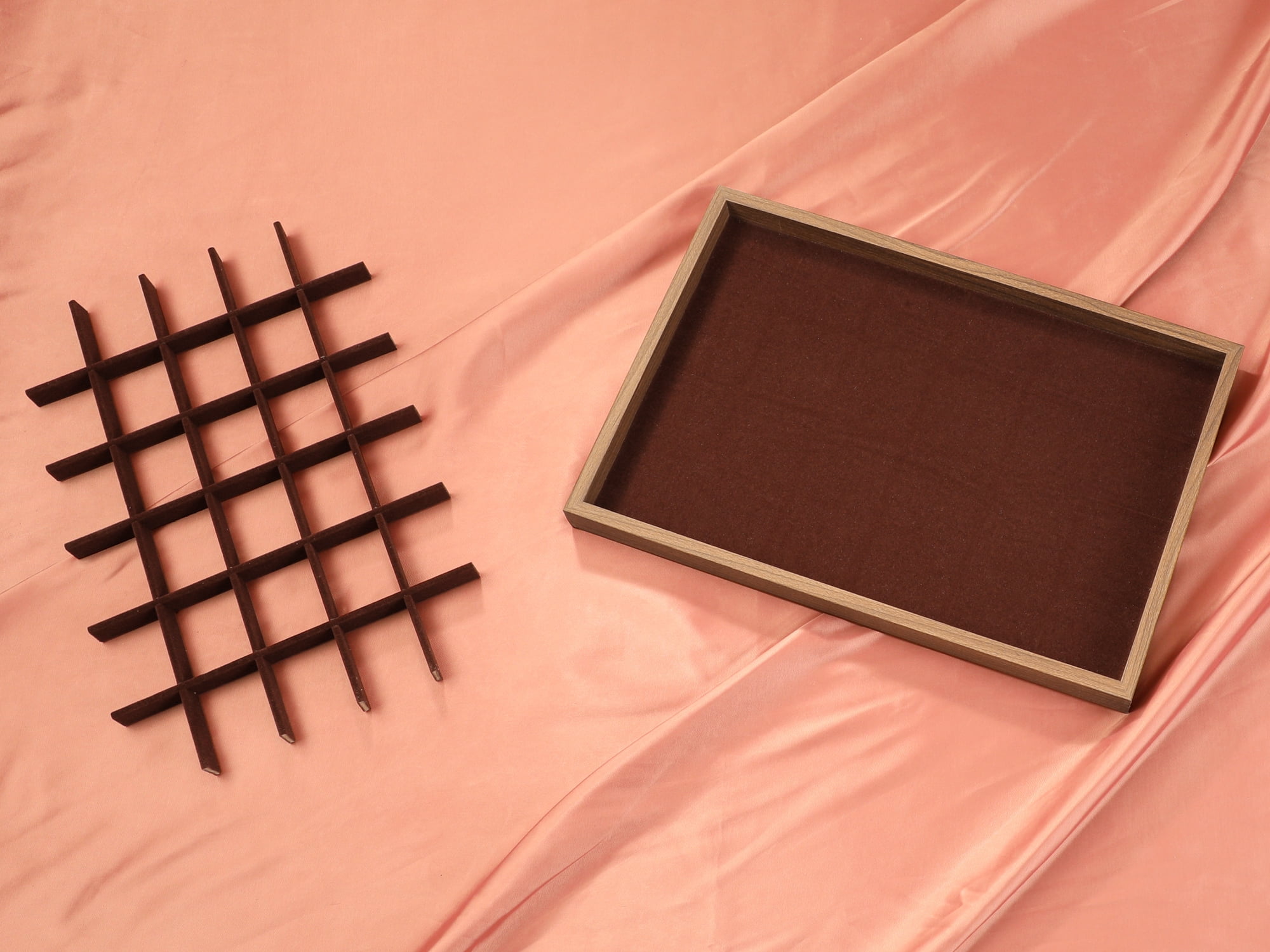 Unique Bargains Velvet Jewelry Organizers Trays with Removable Dividers Brown 30 Grid Tray