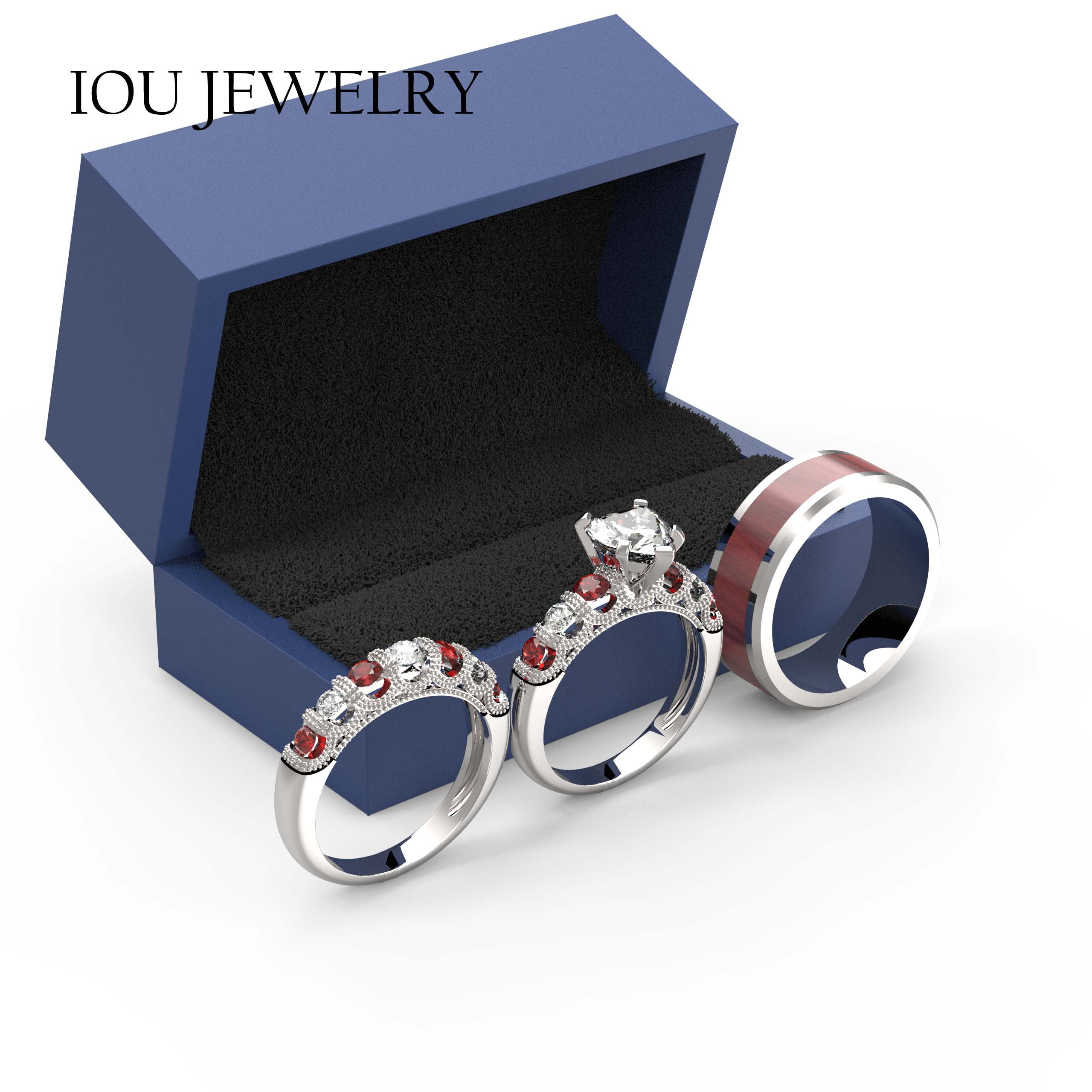 3pc Couples Wedding Ring Sets His And Hers Women Sterling Silver Moissanite and men Wedding Bands Together With Ring Gift Jewelry Box