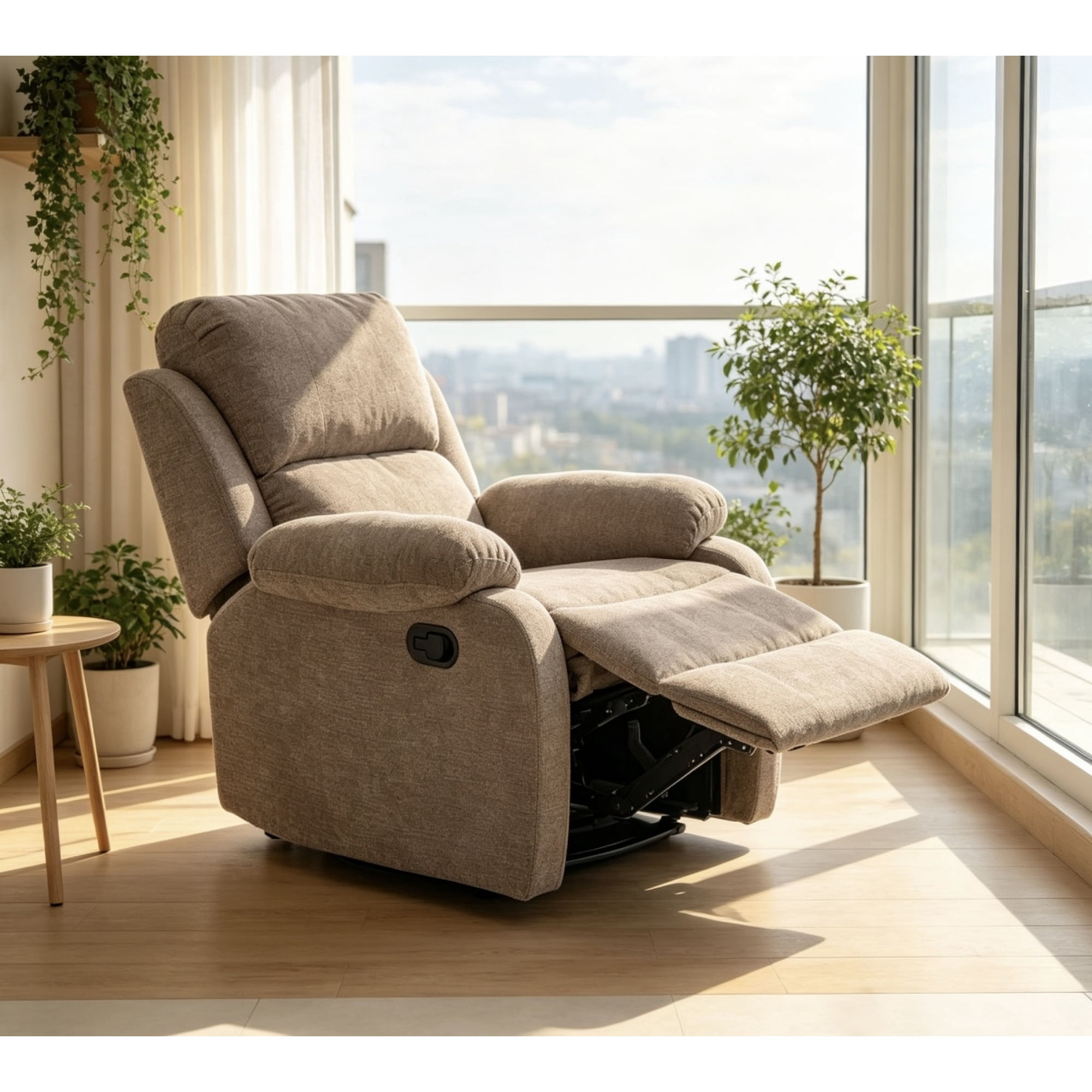 Leumius Recliner Chairs for Living Room, Manual Reclining Chair Single Sofa, Ergonomic Lounge Chair with Rocking Function,400LB Capacity, Adjustable 110°-170° Lounge Chair for Bedroom,Khaki