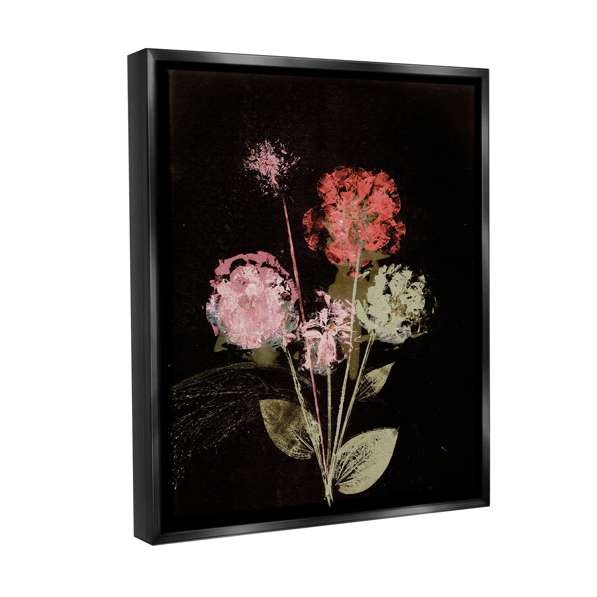 Stupell Industries Rustic Roses on Black Botanical & Floral Painting Black Floater Framed Canvas Art Print Wall Art, 25 x 31