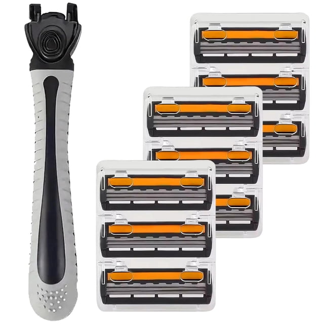 Rastrillo con cabezal GlideMax 3Paqs 3x3Cartuchos 1Mango 3Hojas Cabeza Flexible Gris/Negro/Naranja Acero Inoxidable/Plás