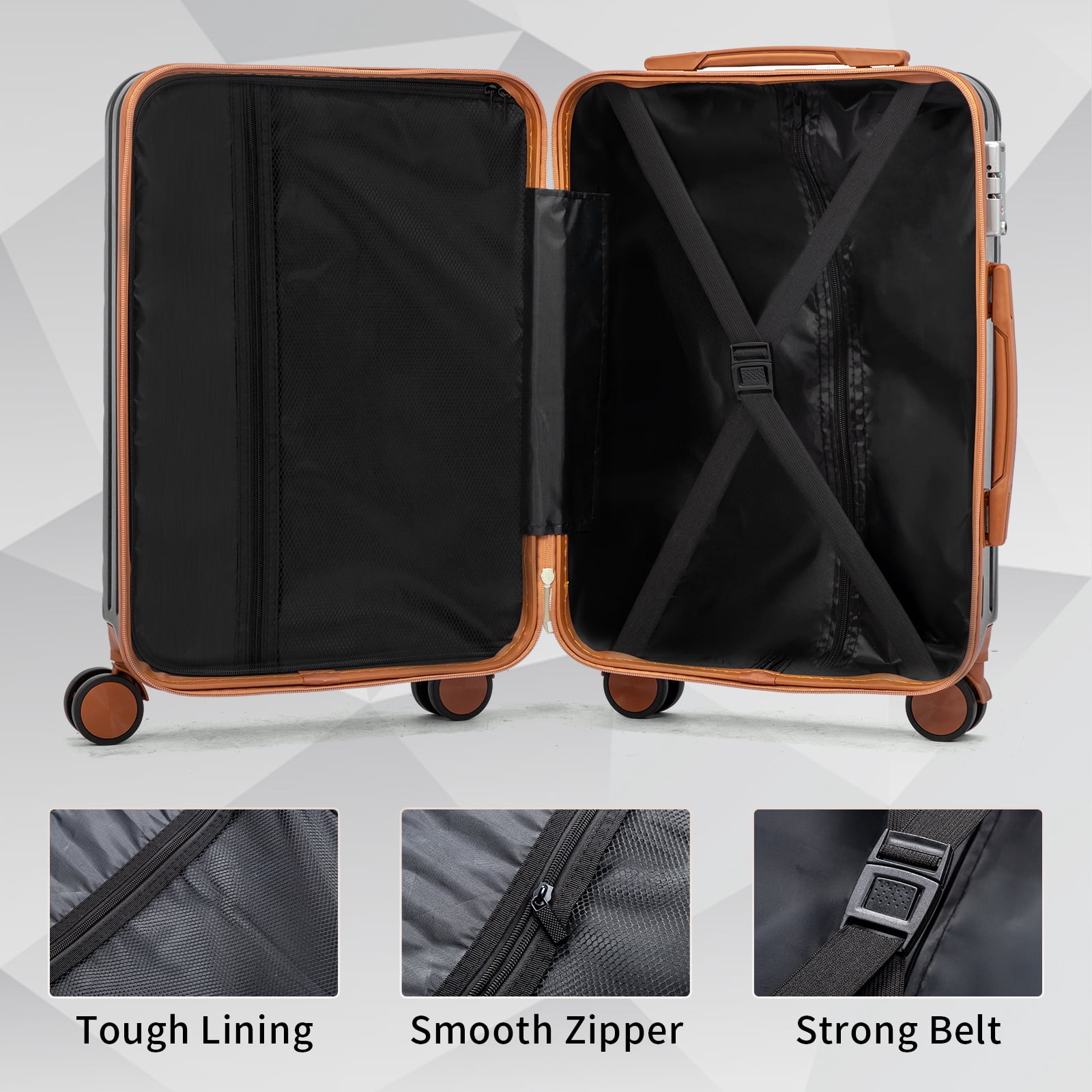 Zimtown 3 Piece Luggage Set, ABS Hardside Lightweight Suitcase with TSA Lock Spinner Wheels, Black