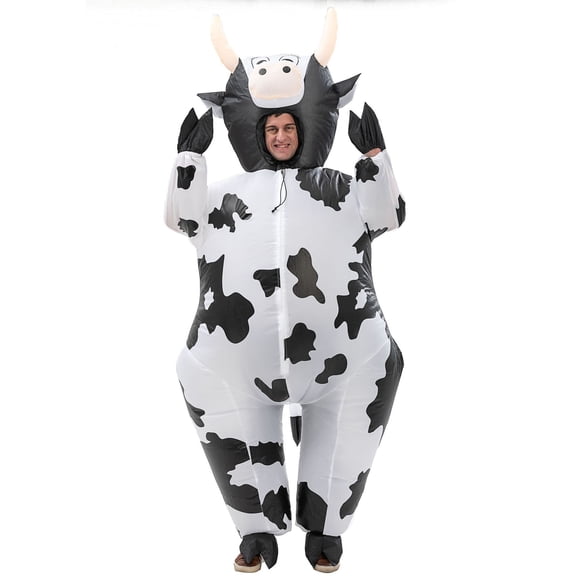 Pink Cute Pig Inflatable Costume Adult Cosplay Cow Funny Inflatable Suit Halloween Carnival Animal Themed Party Costume Prop,Height 59"–74.8",cow