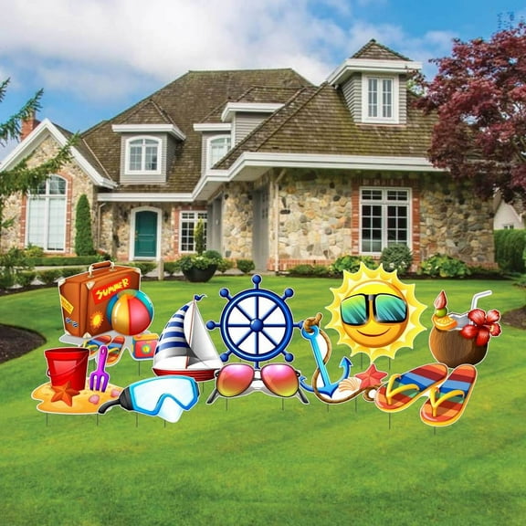 Beach Party Yard Card Set, Beach Birthday Party Decorations 10 Pc (19361)