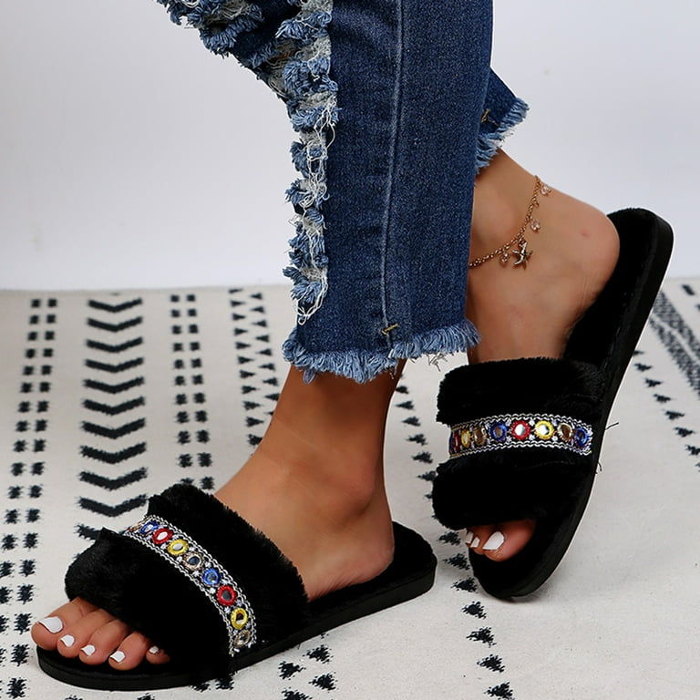 adviicd Sandalias Para Mujer de verano Women s Flat Sandals with Rhinestone Open Toe Elastic Slip On Slingback Comfort Casual Walking Sandals Trendy