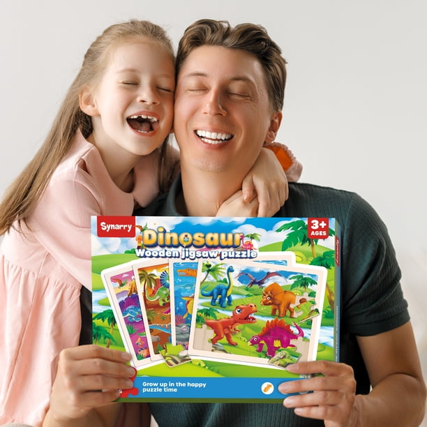 SYNARRY Wooden Dinosaur Puzzles for Kids Ages 3-8, 24-Piece Jigsaw