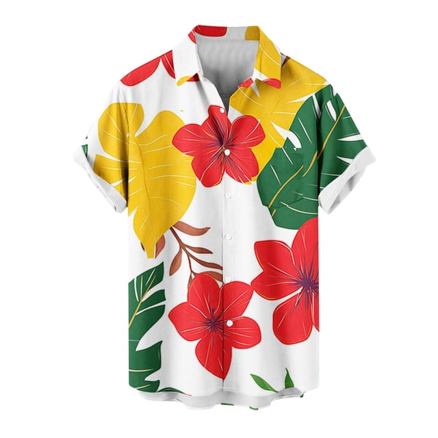 Mens Casual Manga Corta Botón Abajo Camisas, Cuello de Vuelta Impresión para el Verano, Al Aire Libre Y Desgaste Casual