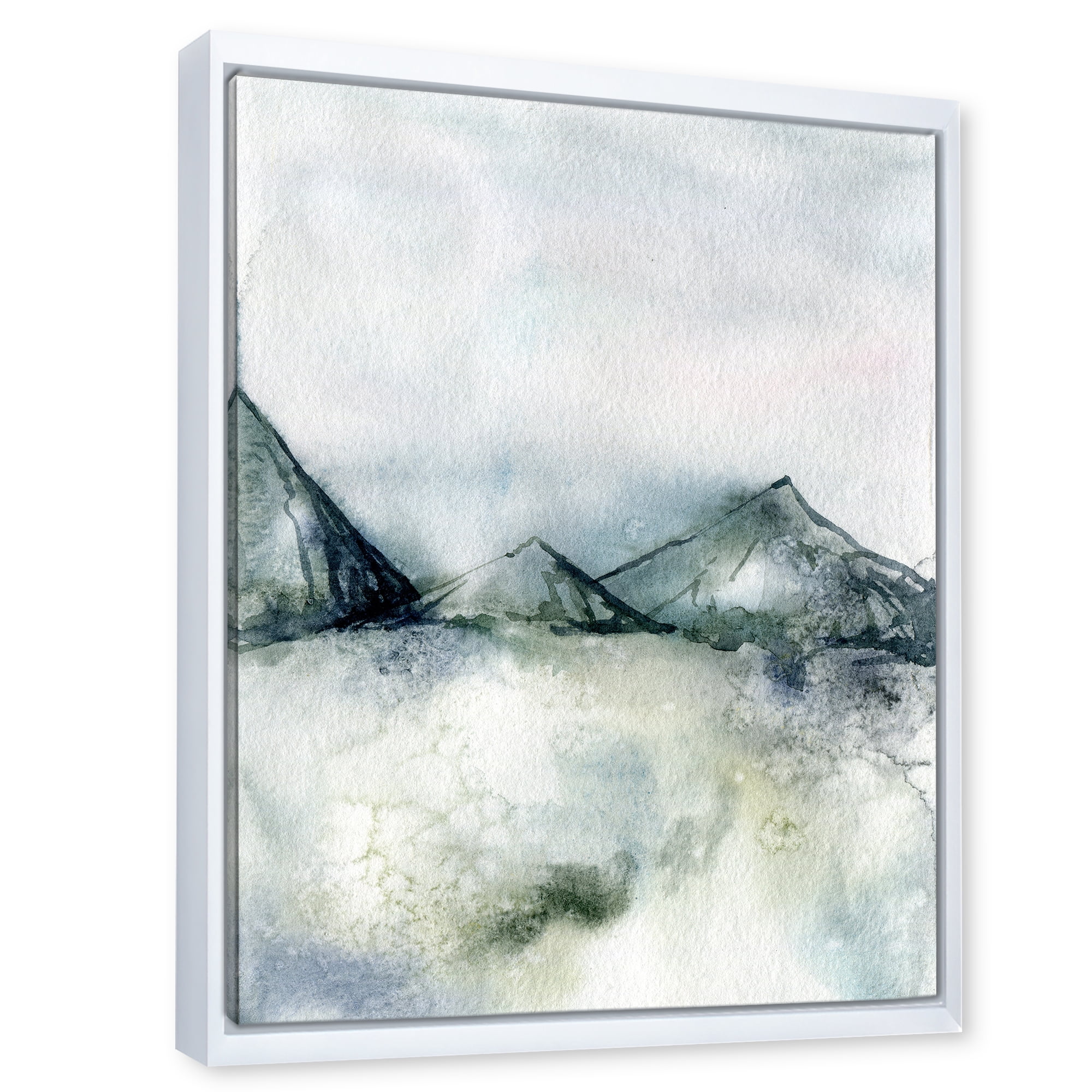 Designart 'Dark Blue Mountain Landscape Winter Minimalistic' Modern Framed Canvas Wall Art Print