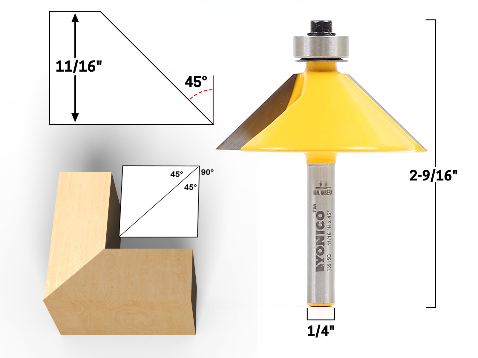 5 Bit Chamfer Edge Forming Router Bit Set - 1/4" Shank - Yonico 13508q