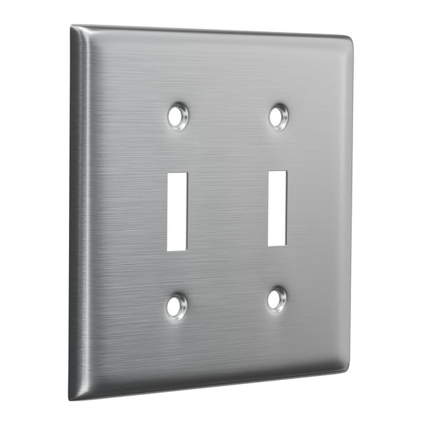 TayMac WSS-TT Placa de pared estándar de acero inoxidable de 2 unidades con 2 palancas WSS-TT Placa de pared con tapa de salida con tornillos Placa de cubierta para interruptor de luz para 2 dispositi