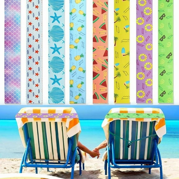 8 PCS Towel Bands for Beach Chairs,15.75 X 1.96in Stretchable Rubber Beach Towels Bands,Windproof Beach Towel Clips