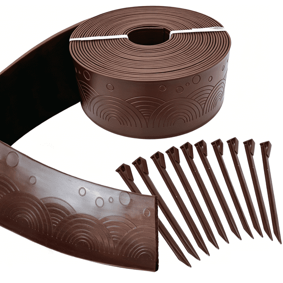 Garden Edging, 5 inch Terrace Board, Tall Landscape Coil Edging for Garden Border, Flower Beds, Lawn and Pathways, 40 ft, 24 Stakes, Brown