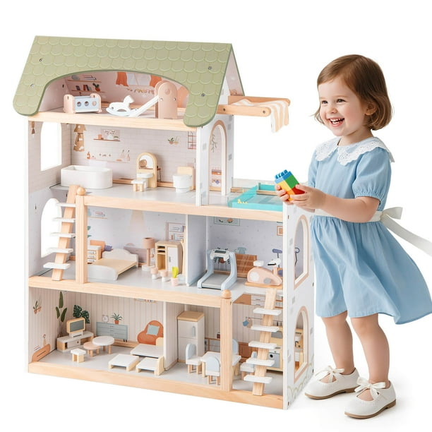 OOOK Wooden Dollhouse For Kids, Doll House With Egypt