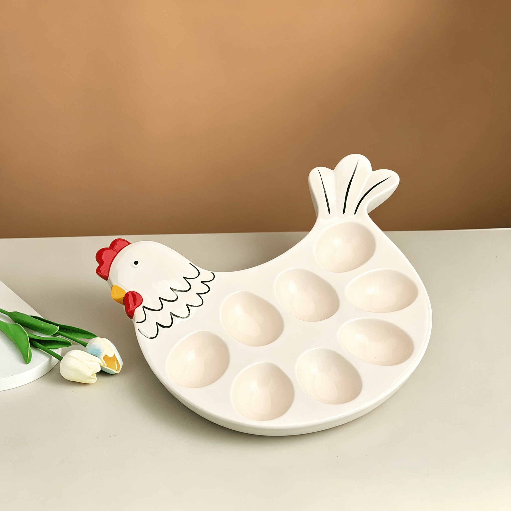 ACDANC 2026 New Deviled Egg Ceramic Tray Easter Serving Platter,Deviled Egg Platter Cock Shape,1 Piece for Easter Celebrations, Family Gatherings, Holiday Parties, Picnics, Special Occasions.