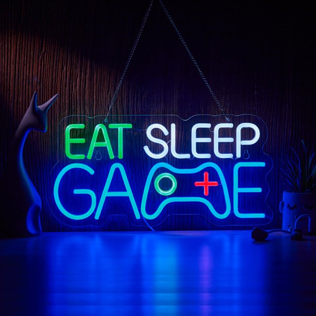 Letrero de neón Roouneon EAT SLEEP GAME 42 x 20 cm regulable