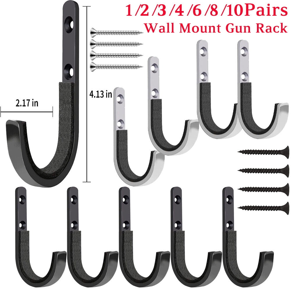 Gun Rack Shotgun Hooks Rifle Hangers Archery Bow Felt Lined Wall Mount Storage