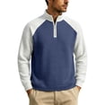 thumbnail image 2 of YOIAVAIOY Men's Quarter Zip Sweatshirts Waffle Knit Loose Fit Color Block Pullovers Stand Collar Sporty Casual Tops Navy S, 2 of 8