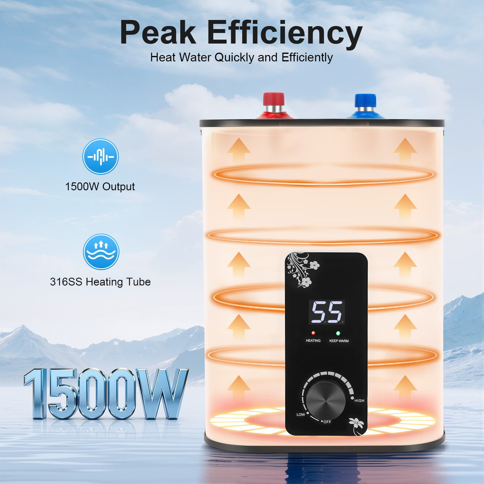 8L Rectangle Electric Mini Tank Water Heater Instant Hot Water Heater 1500W For Use In Kitchens, Cabinets, Bathrooms