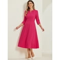 thumbnail image 3 of DARING DIVA Work Office Elegant 3/4 Sleeve V Neck A-Line Dress M Hot Pink, 3 of 6