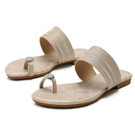 

LIANGP Ladies Slippers Women Sandals Sandals With Crystal Summer Platform Bohemia Flip Flops Flat Shoes Casual Thong Sandals Women s Shoes Gold Size 9