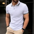 thumbnail image 2 of VEKDONE Men's Golf Shirt Casual Short Sleeve Button Up Collared T-Shirt with Leopard Print Trim Summer Business Work Shirts White M, 2 of 9