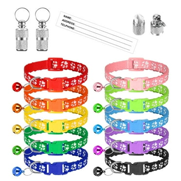 Taihexin 10 Pack Cat Collars with Bells, Puppy Id Collars, Adjustable 7.5-12.6 inch Safety Buckle Nylon Kitten Collar with Name Tag,  Cat Collar for Girl Cats Male Cat (10 Colors & 2 ID Tags)
