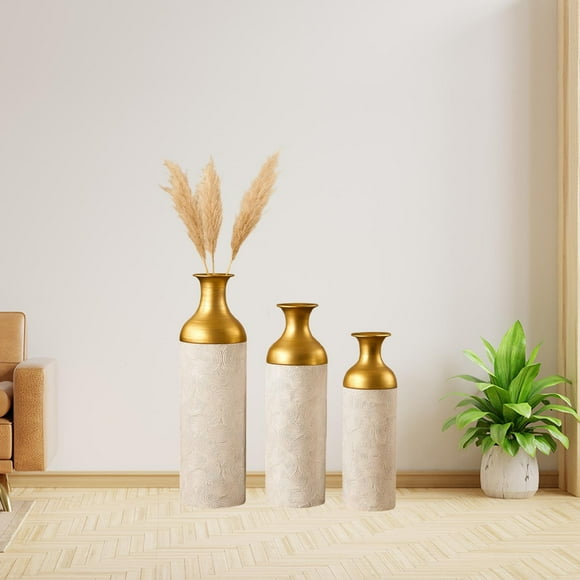 Elodie 3 Pieces Metal Floor Standing Vase Set for Farmhouse Decor Detachable Design
