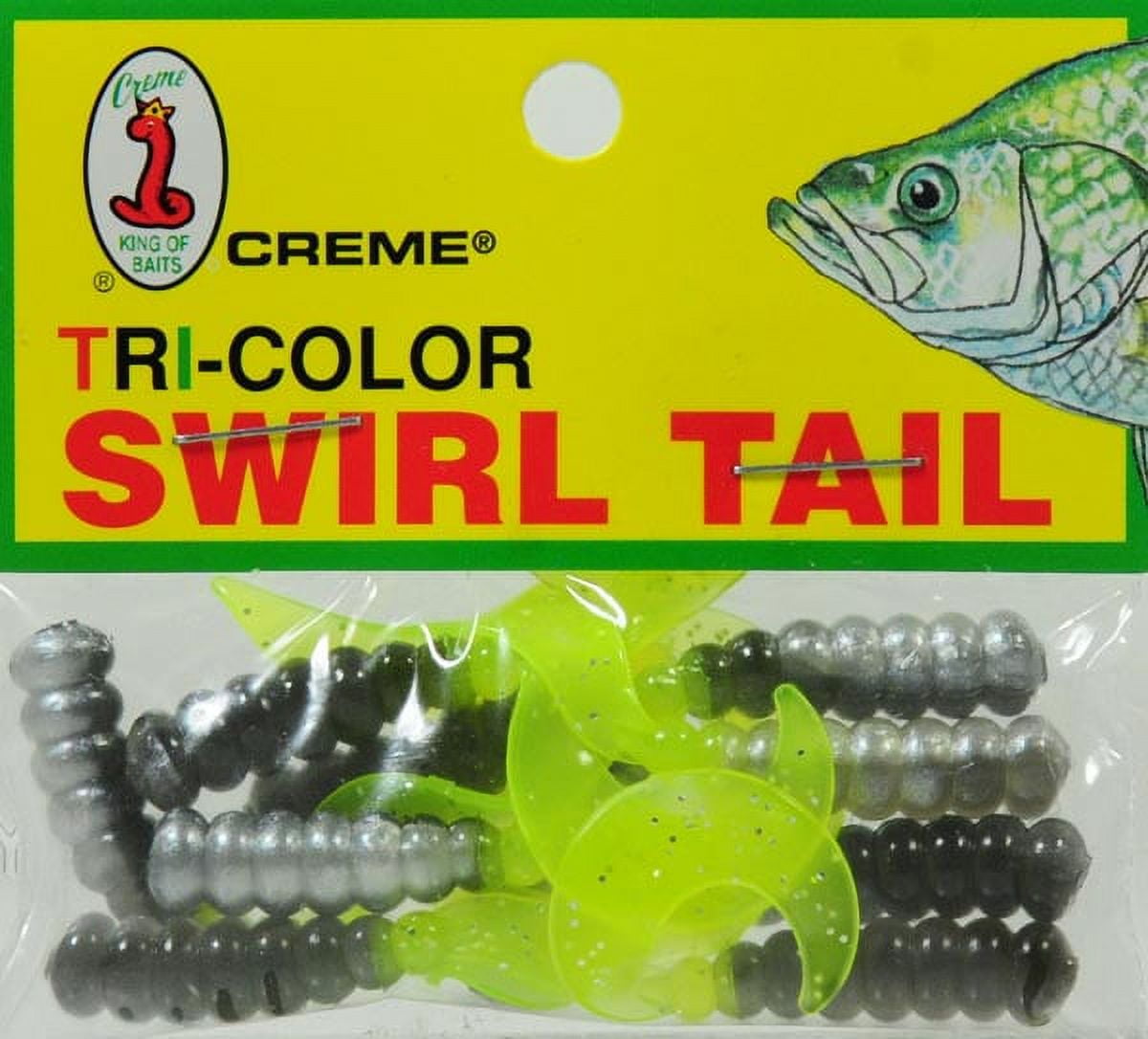 (6 pack) Crème Tri Color Swirl Tail Lure, Chartreuse Shad