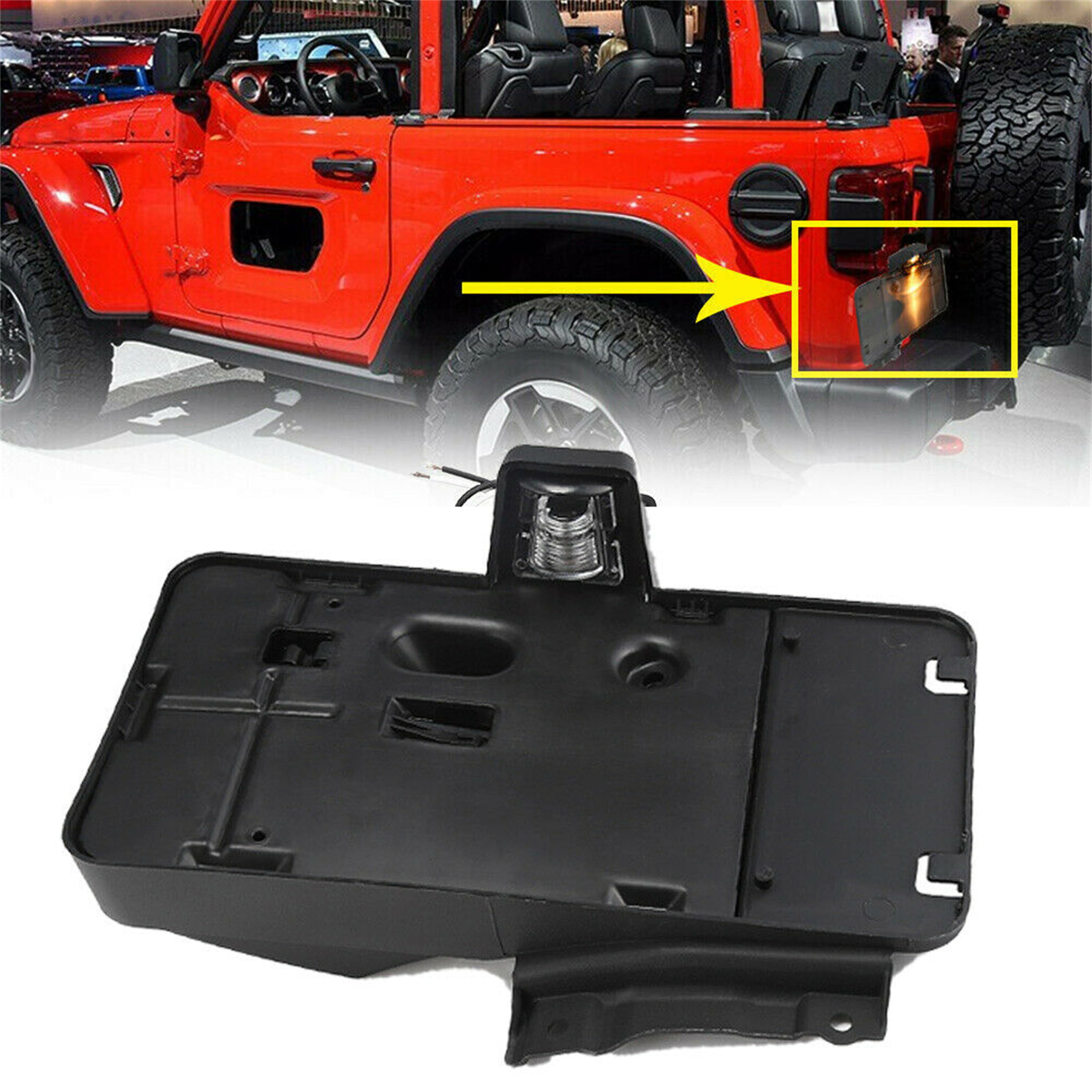 Fits 07-17 Jeep Wrangler JK Rear License Plate Mounting Holder Bracket With  Led Lights 