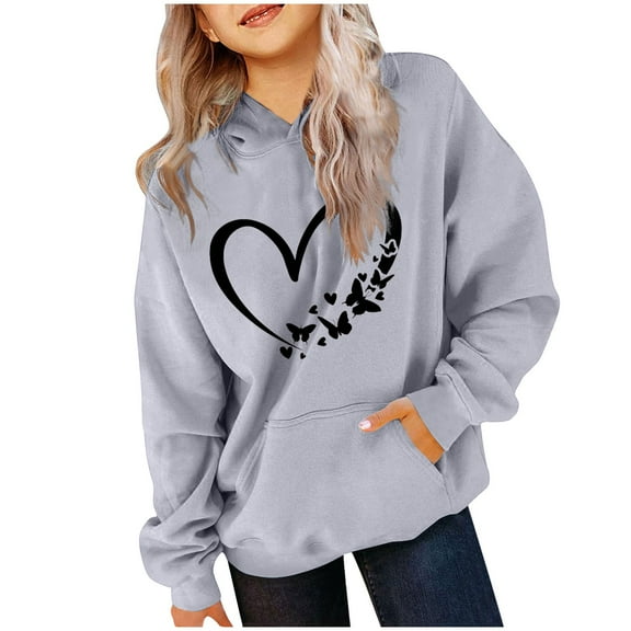 Piuwrlz Long Sleeve Hoodies for Kids Girls Boys Hood Sweatshirts Pocket Round Neck Hoodie Gray Size 9 Years