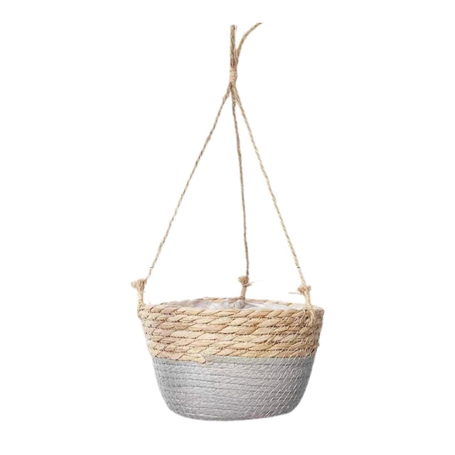 Maceta Colgante para Flores, Hermosa Maceta Tejida con Césped, Maceta Decorativa Versátil para Interiores, Maceta Tejida con Cuerda para El Jardín Del Gris